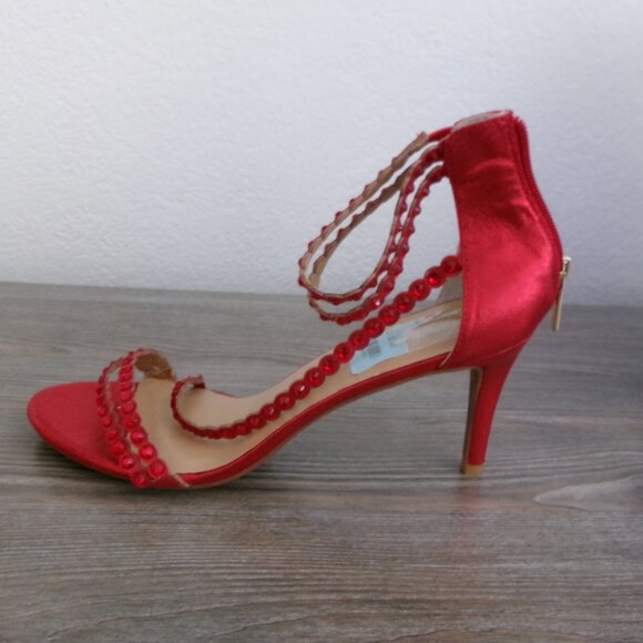 New Thalia Sodi Red Metallic Beaded Strappy DARRLA High Heels Open Toe 11 - Picture 9 of 16